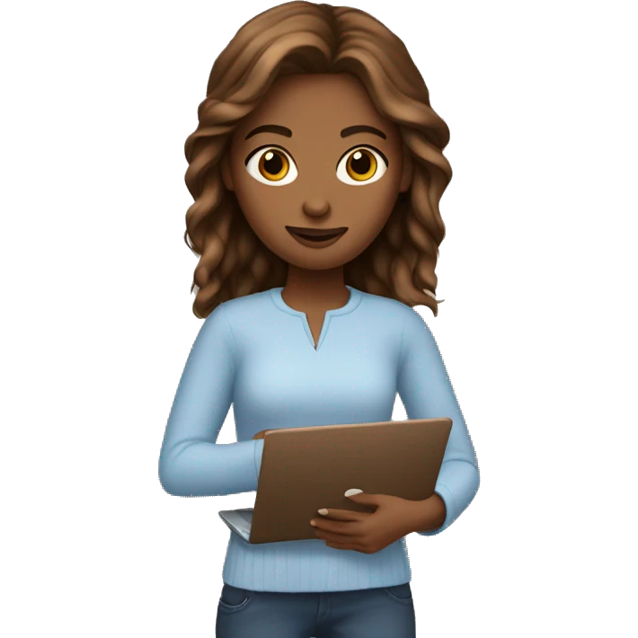 IT girl student holding laptop, blue eyes, brown hair emoji