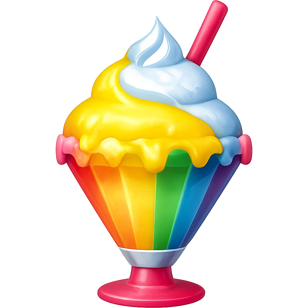 Add yellow syrup to the shave ice in the style of apple emojis, keep the background transparent. emoji