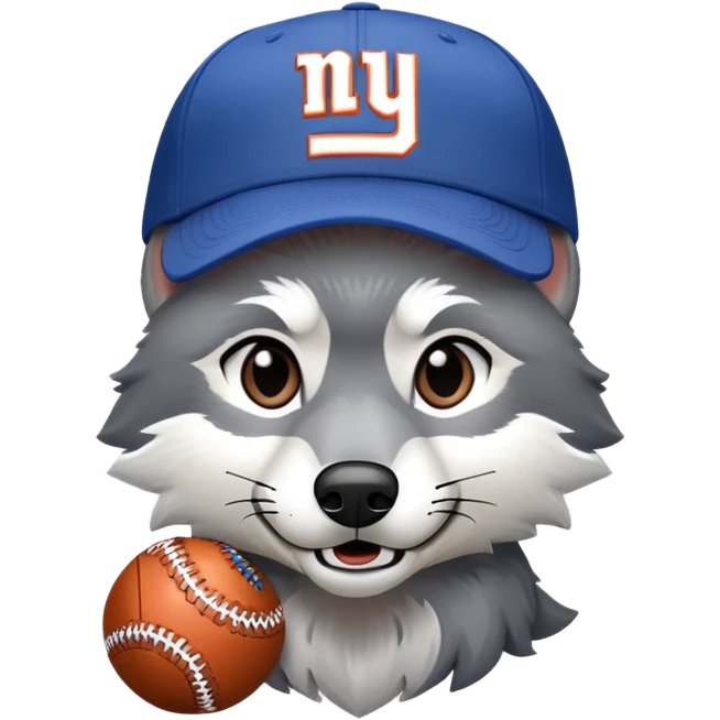 A gray wolf in a New York giants ball cap  emoji