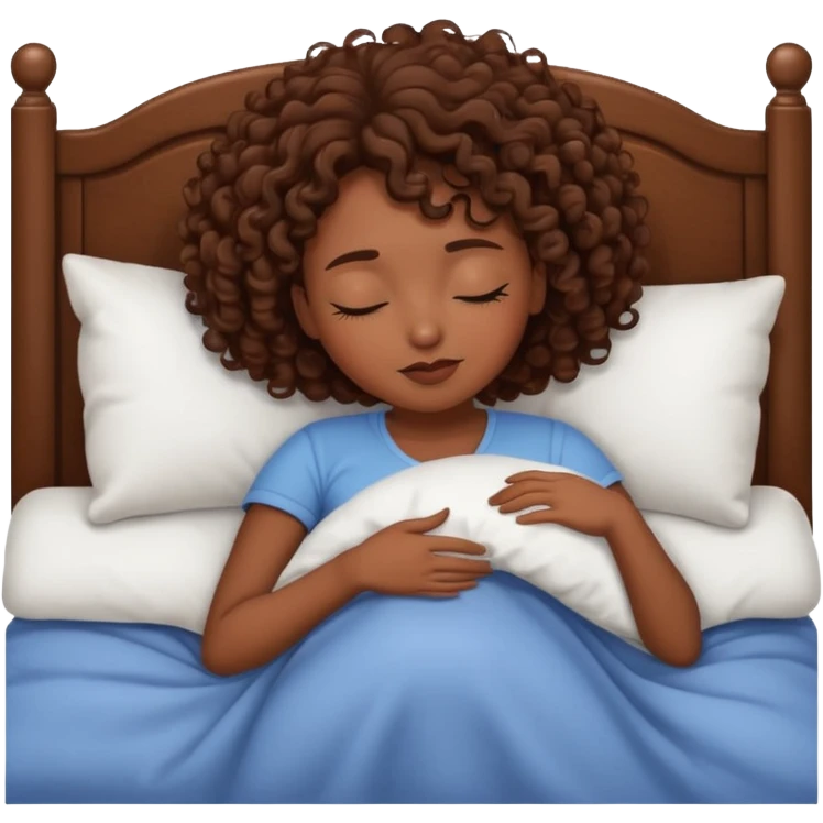 Chica morena con cabello crespo castaño dormida en cama emoji