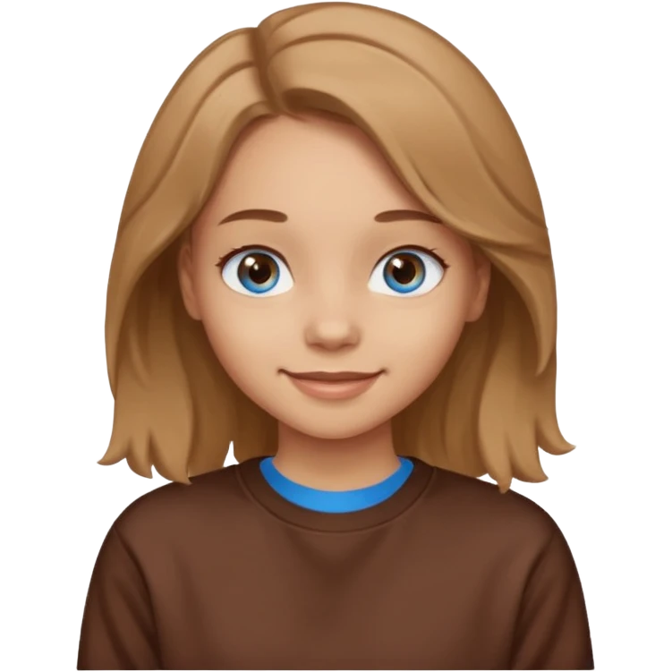 ЗГЕНЕРУЙ ОБЛИЧЧЯ ДІВЧИНИ З СВІТЛИМ, ТРОХИ ХВИЛЯСТИМ ВОЛОССЯМ, ОДЯГНЕНУ В ШОКОЛАДНИЙ СВІТШОТ, ПІД НИЗОМ ВИДНО  БІЛУ ФУТБОЛКУ. В НЕЇ ГОЛУБІ ОЧІ ТА ДОВГЕ ВОЛОССЯ, ВОНА УСМІХНЕНА emoji
