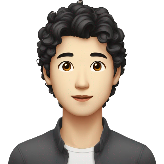 handsome styish korean male dark brown eyes mid 30s black wavy perm hair sharp chin and jawline emoji