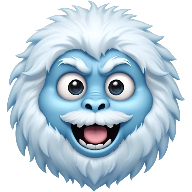 Cinematic Comical Yeti Portrait Emoji, with a cartoonishly exaggerated, fluffy figure in cool, frosty whites and icy blues, head tilted in an overly surprised expression with wide, comically sparkling eyes and a quirky, open-mouthed grin, simplified yet hilariously detailed, glowing with a soft frosty outline capturing the meme-worthy fun of a yeti in playful shock! emoji