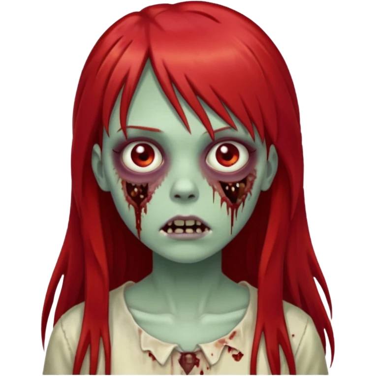 create a zombie girl with red long hair and straight bangs emoji
