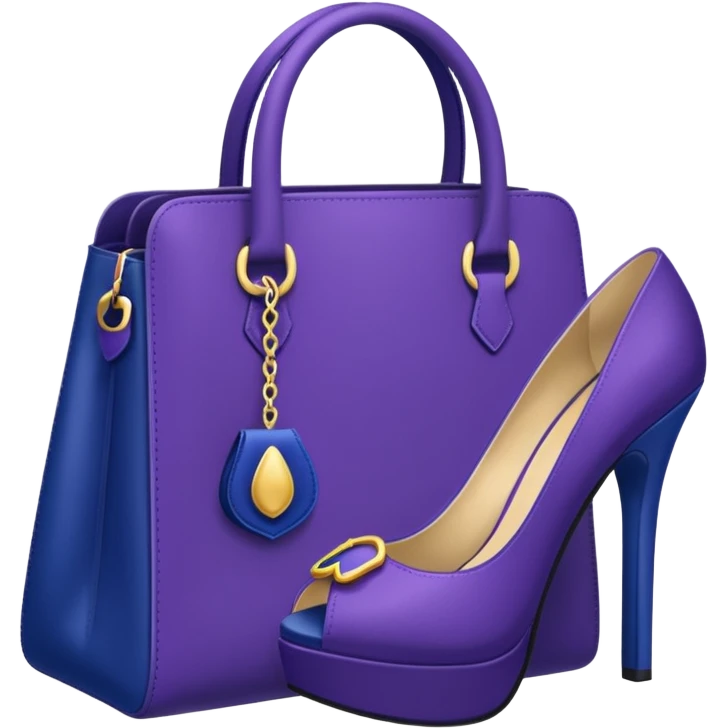 royal purple heels, cosmetics and deep blue bag emojis emoji