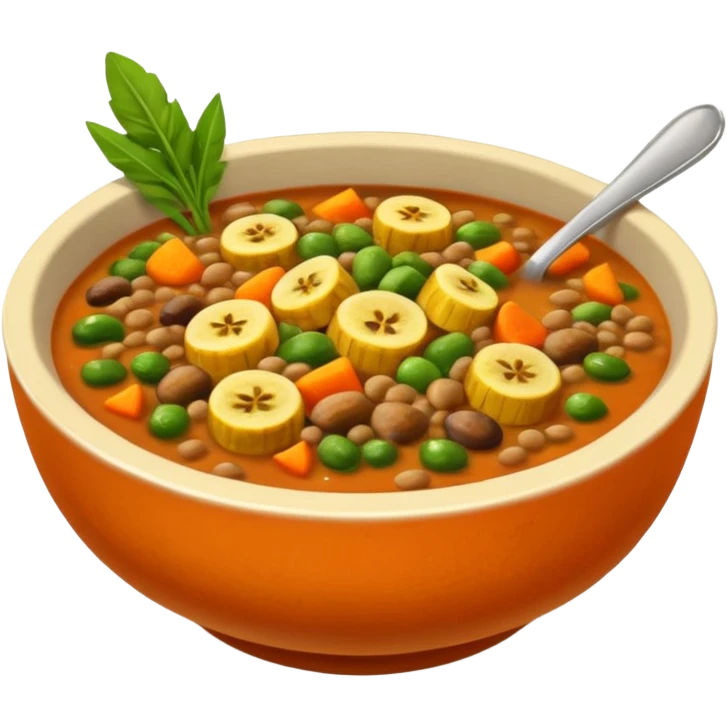 lentil soup with pieces of plantain and mixed vegetables in a warm bowl emoji