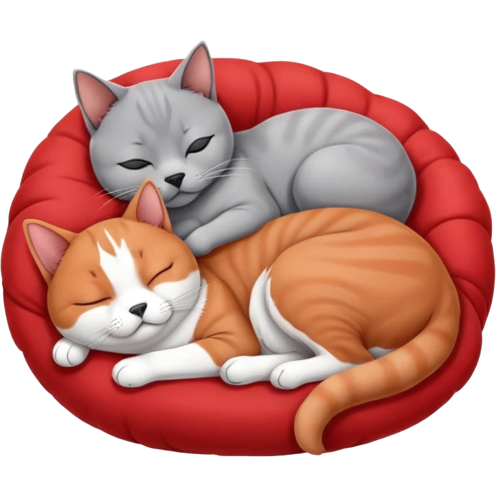 gray British Shorthair cat curled up and sleeping next to a red Basenji dog emoji