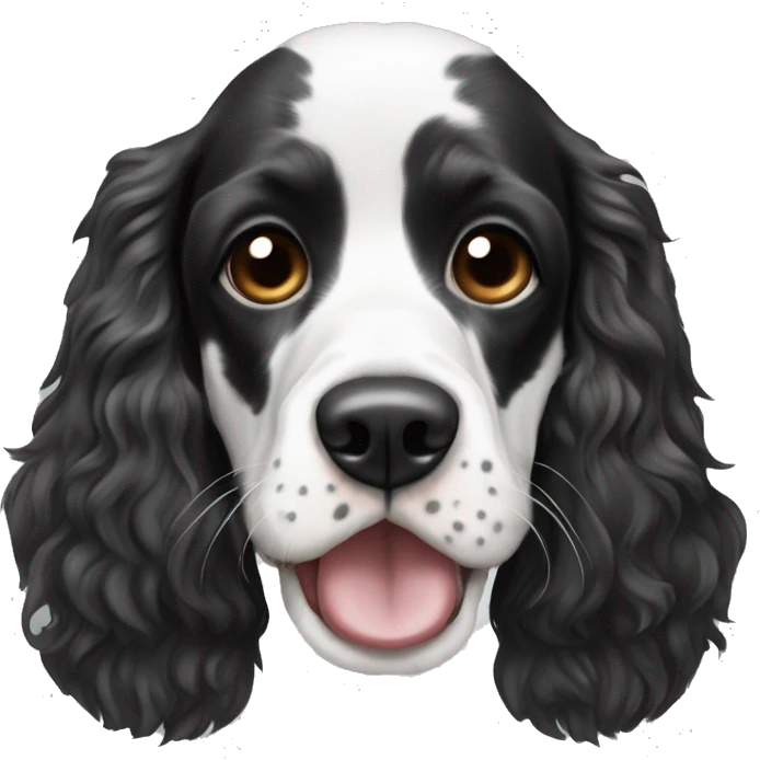 happy black and white english cocker spaniel with nose spots  emoji