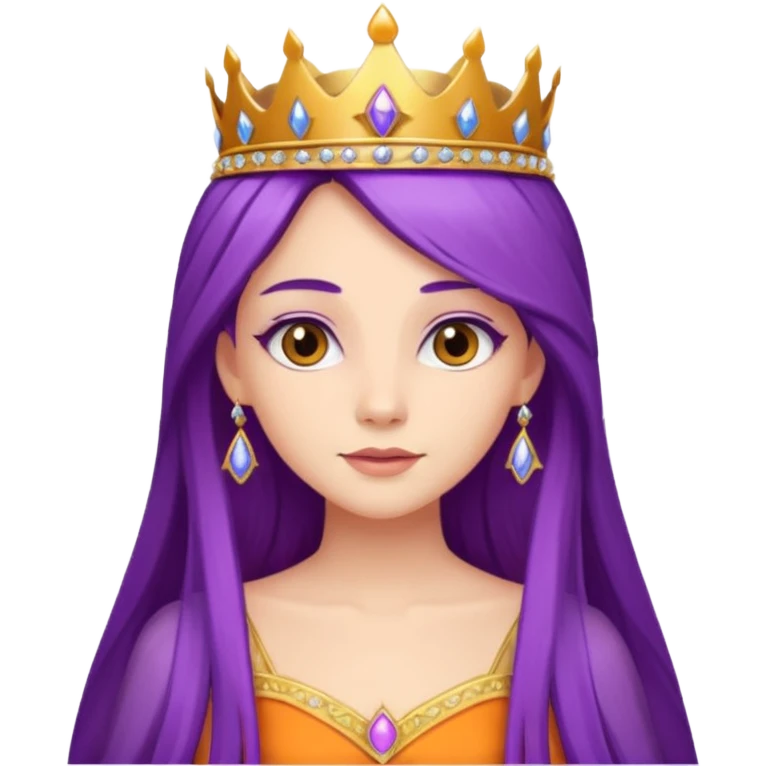 Princesses with long Purple Hair in Gown with gold Tiara, orange dress emoji