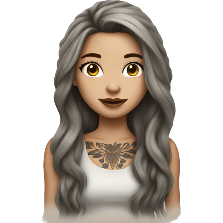 Beautiful girl with white skin, long brown hair and tattoos emoji