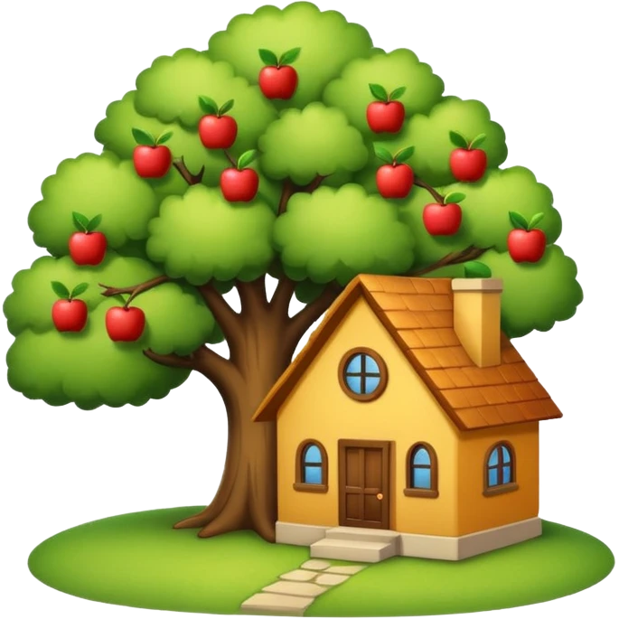 a cozy house and a tree, simple and clear, apple style emoji emoji
