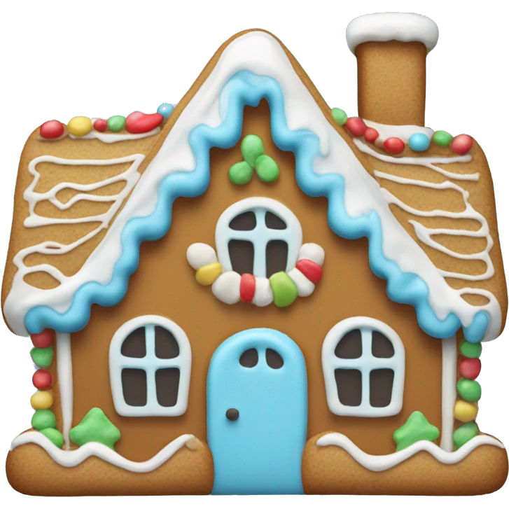 Gingerbread house with baby blue icing  emoji