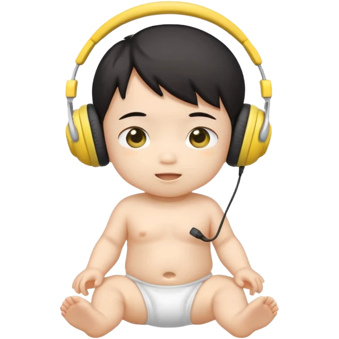 aan asian cute baby in a white diaper and yellow headphones emoji