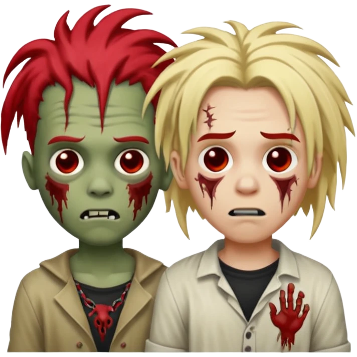 make two zombie boys, one with dreadlocks half blonde and half black, short, and the second with dreadlocks also with red roots, and hair reaching the shoulders  emoji