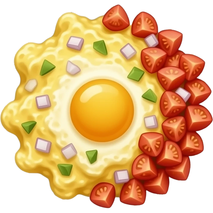 (huevo revuelto con cebolla, jitomate en pedazos pequeños), en un plato bonito elegante emoji
