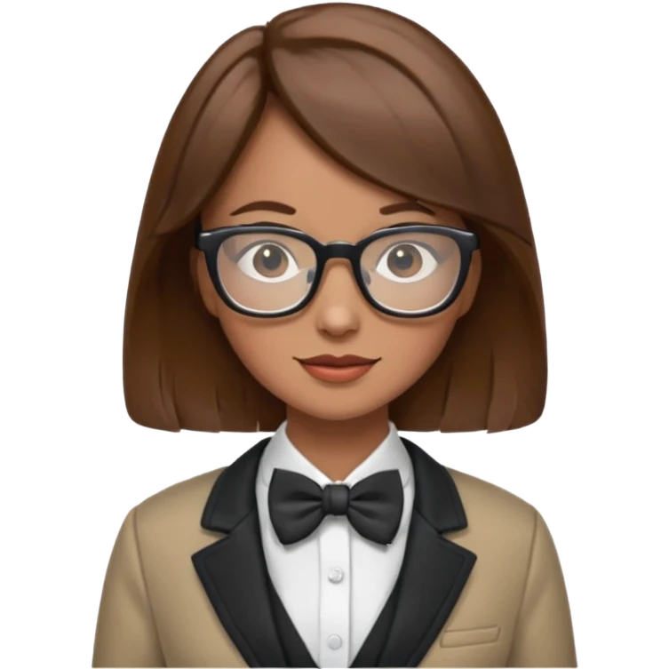brown hair woman with bowtie, jacket and glasses emoji