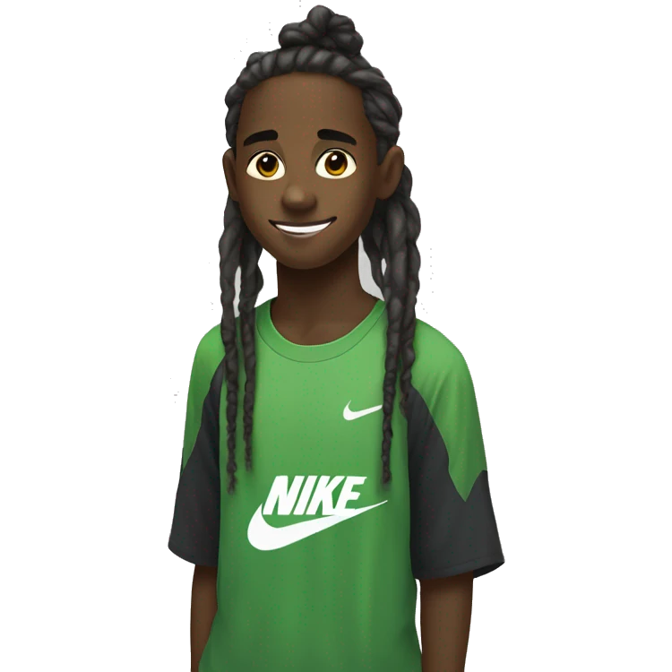 Black 14 year old black boy with dread locks with a nike shirt emoji