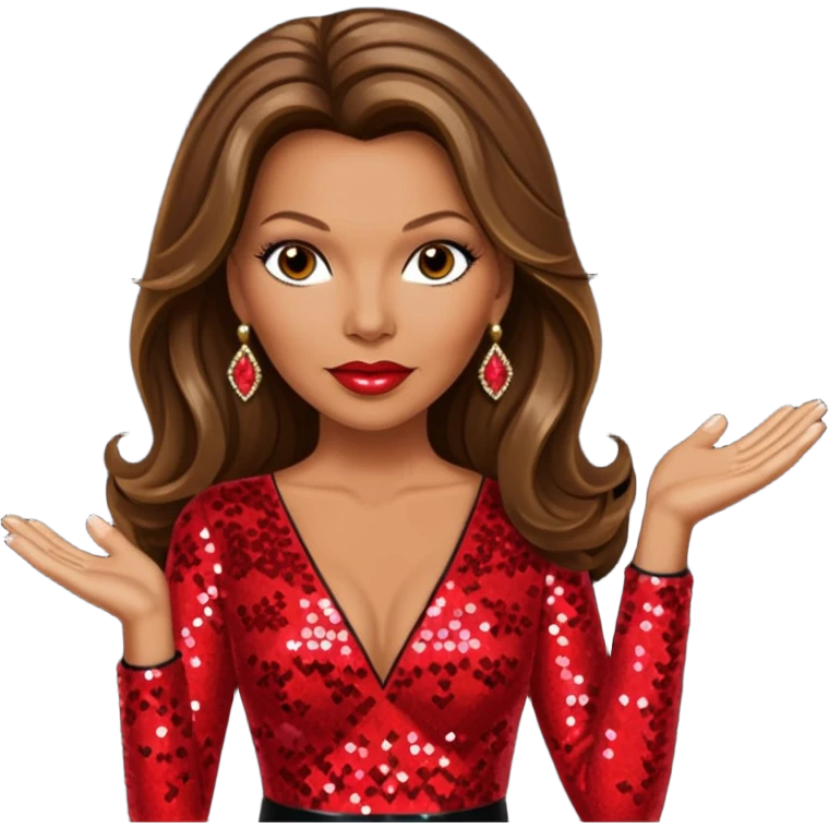 Vanessa Williams with long brown hair, red sequin outfit emoji