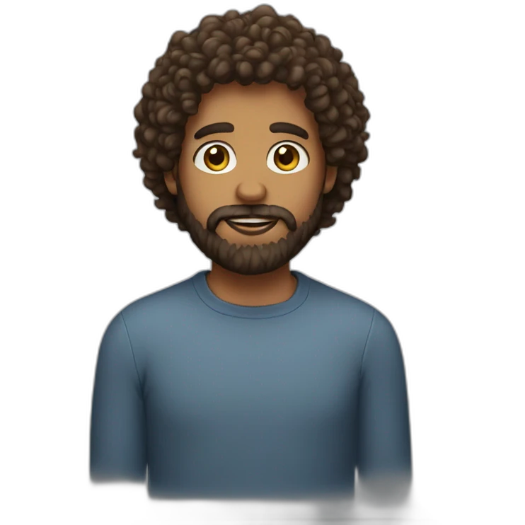 Man with long beard, hazel eyes, curly hair emoji