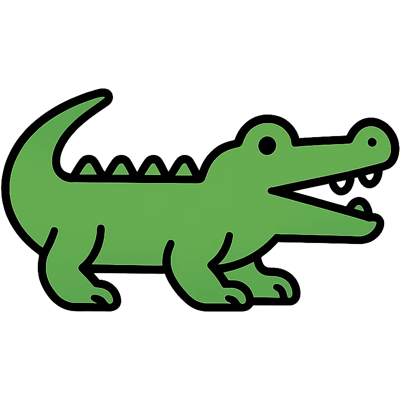 crocodile, color outline icon style, black outlines with green color fill emoji