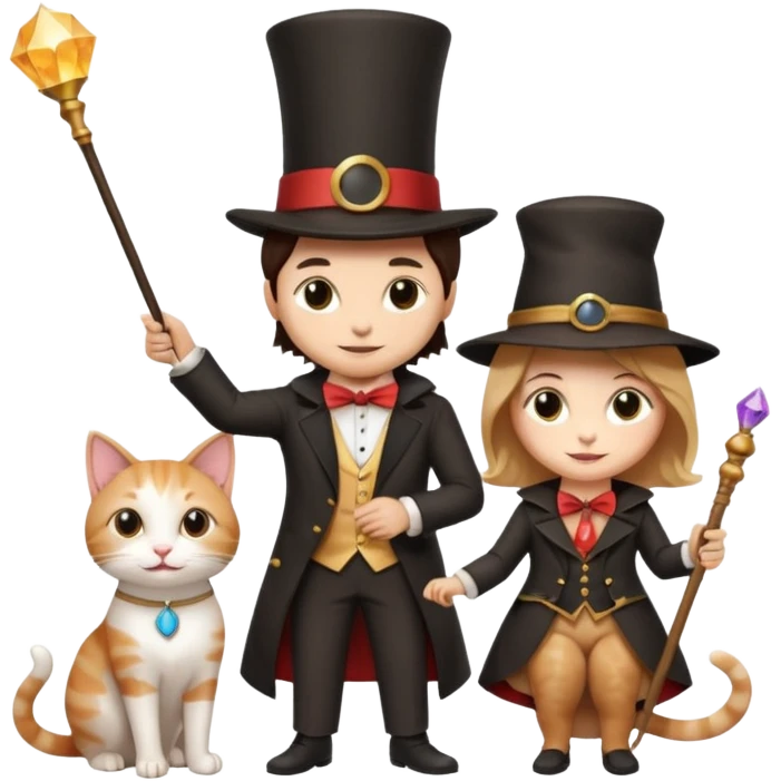 magician couple and their pet cat emoji
