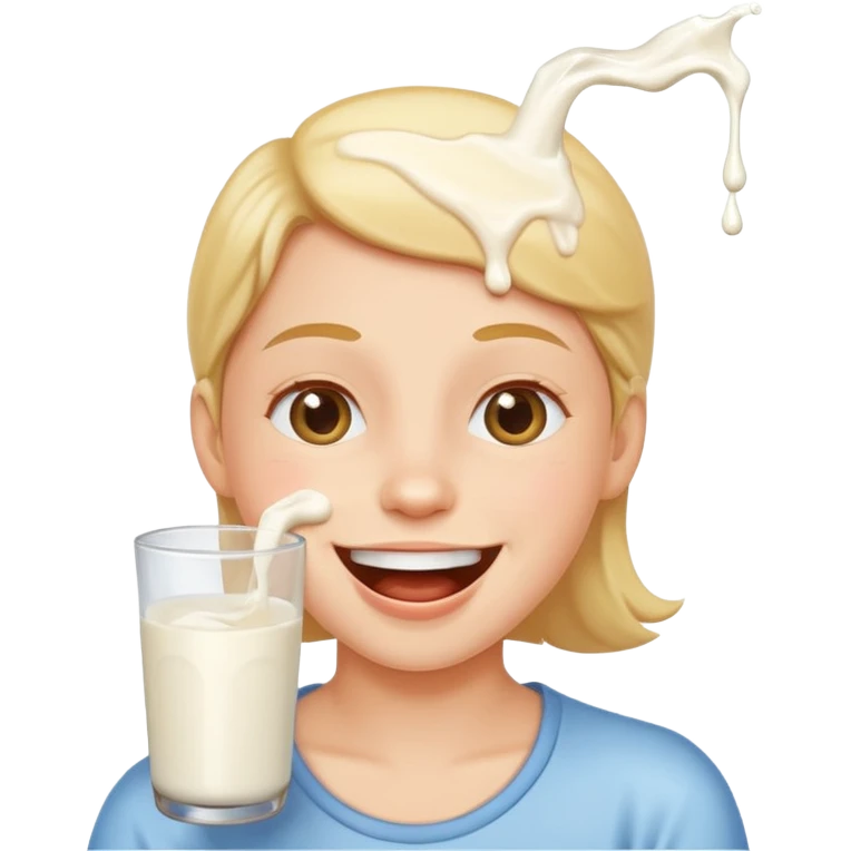 Happy emoji with milk spilling from mouth emoji