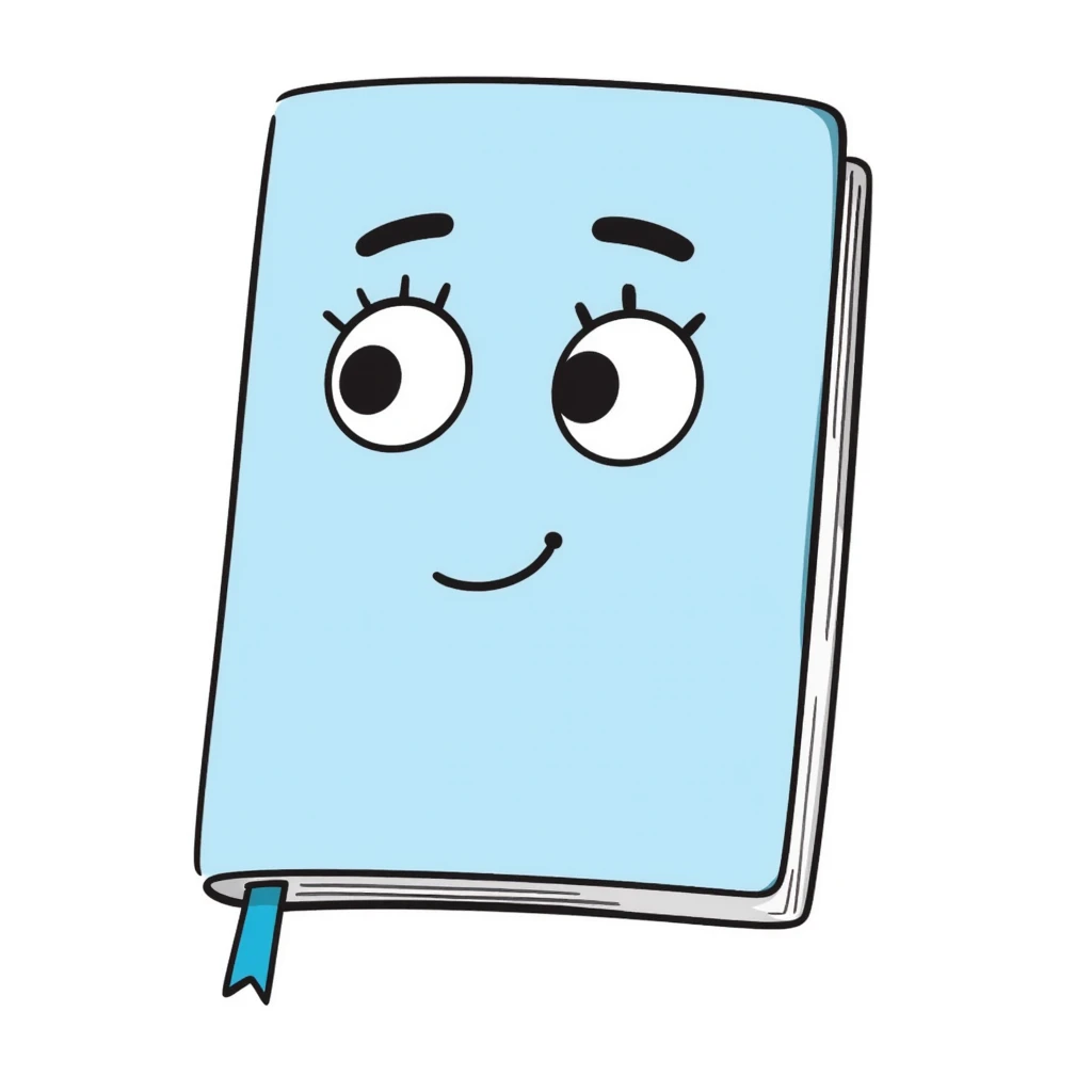 sky blue notebook with only eyes no mouth doodle style emoji