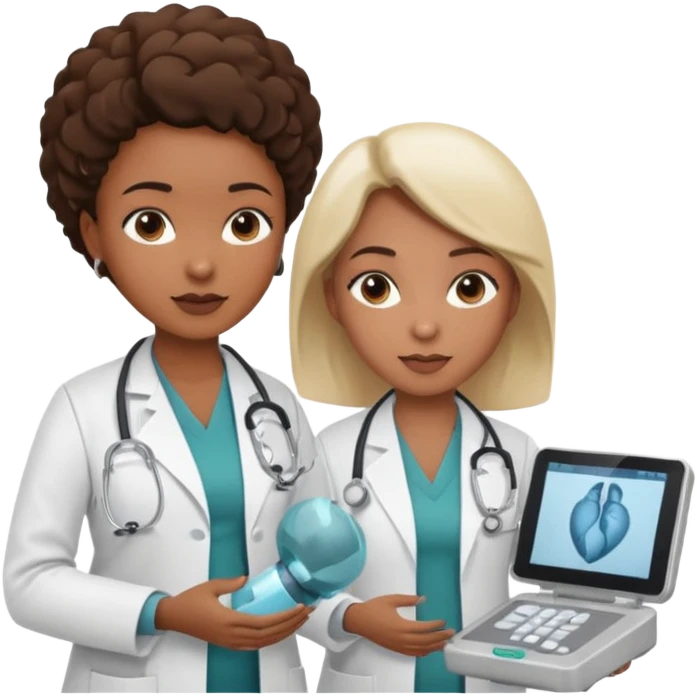 black female doctor and caucasian ultrasound technician performing a fetal ultrasound emoji