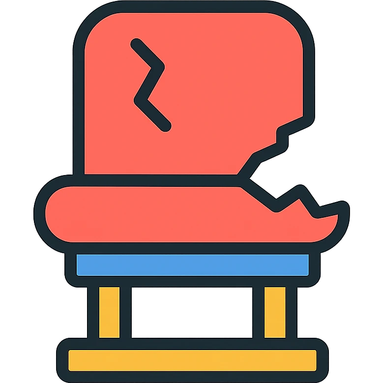 broken football stadium seat, minimal, clean, inspired by Airbnb category icons, simple color palette, clear outlines, modern icon style emoji