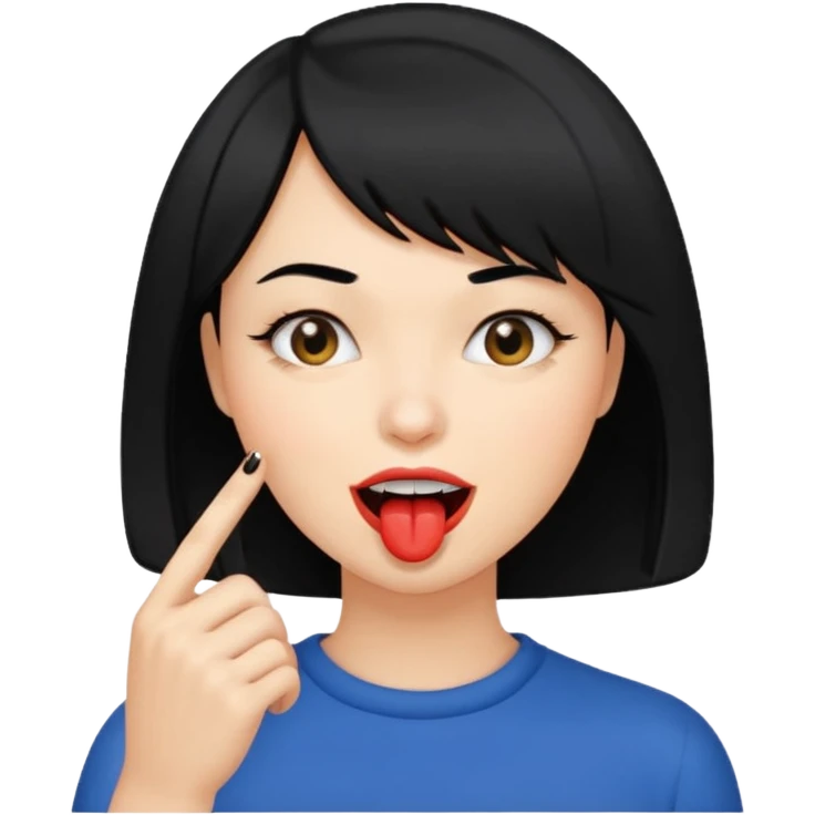 Chicas con pelo negro y corte bob haciendo que se muerde un dedo de manera picara emoji