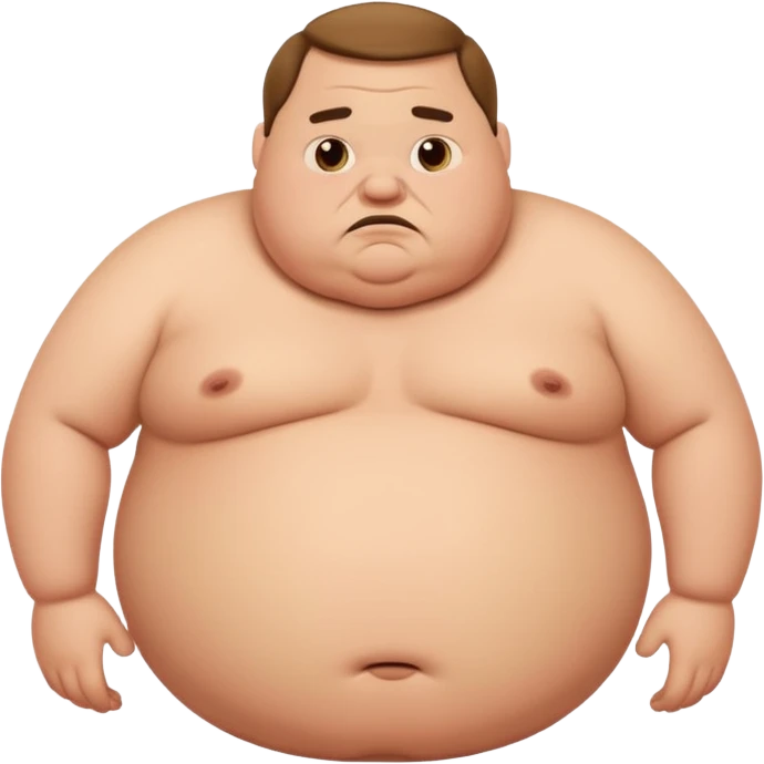 a cartoon fat man holding his stomach while looking confused? emoji
