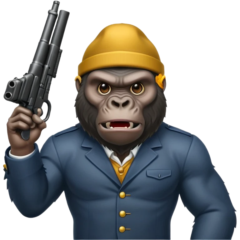 A mean gorilla holding a big gun in the air emoji