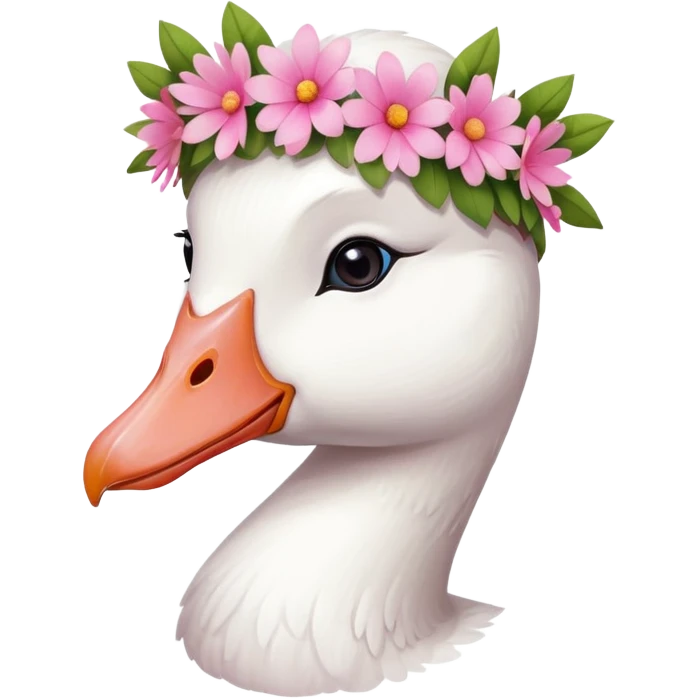 white goose with a pink flower crown close-up emoji