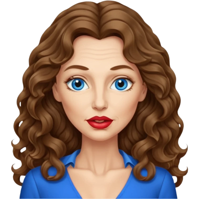 Extra Long wavy hair, brown hair, blue eyes Caucasian, age 50, sexy clothes boobies, kissing emoji