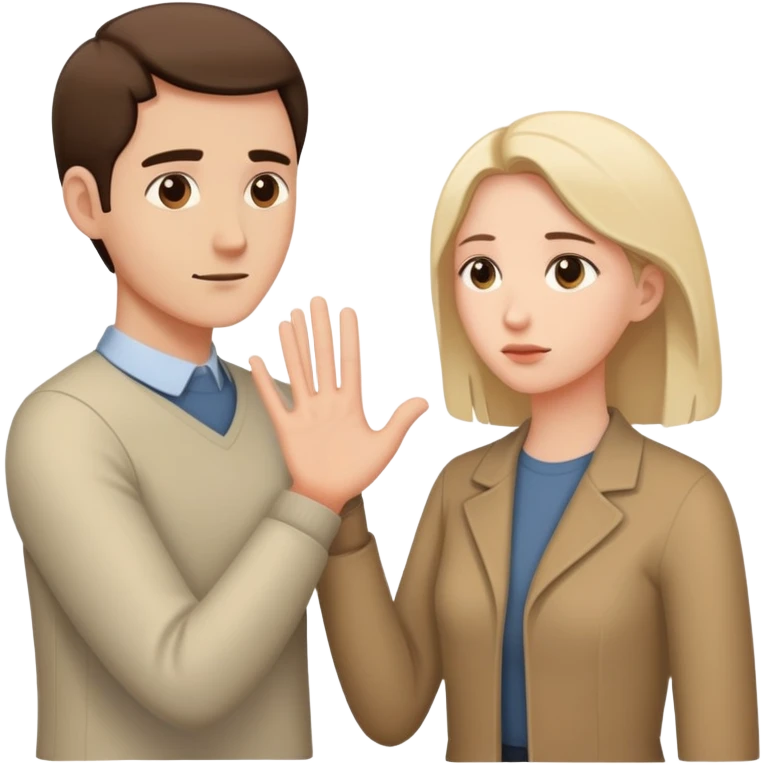 couple with man showing avoidant attachment style (turning away slightly) and woman showing approachable attachment style (reaching out) emoji