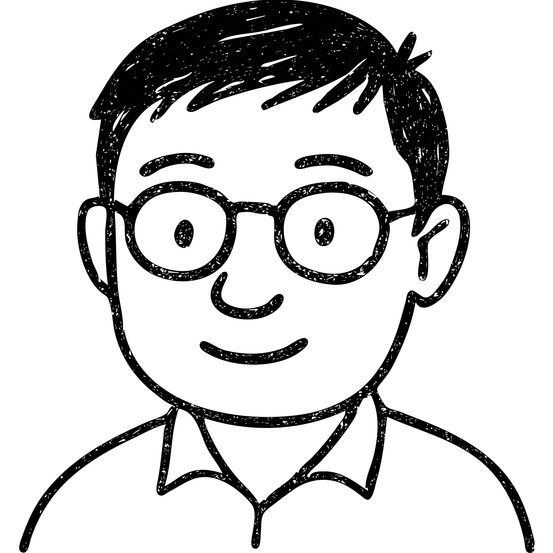 asian nerdy man with glasses, hand drawn outlined icon emoji