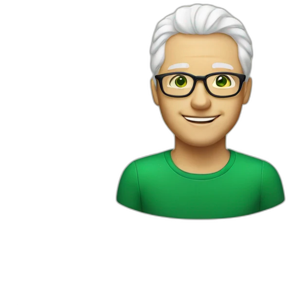 Man-white hair- glasses- green eyes- smiling emoji