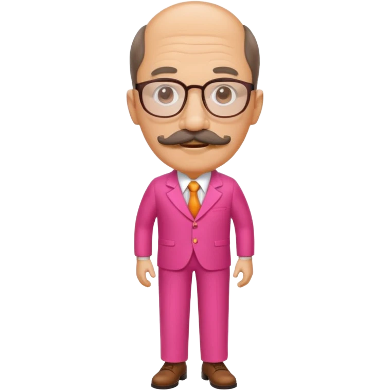 A tall figure with a thick mustache and oval glasses, with a large head, who always wears a bright pink dress with orange pants. emoji