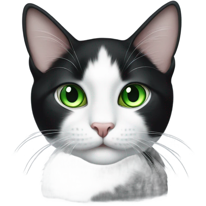 Black and white cat with green eyes emoji