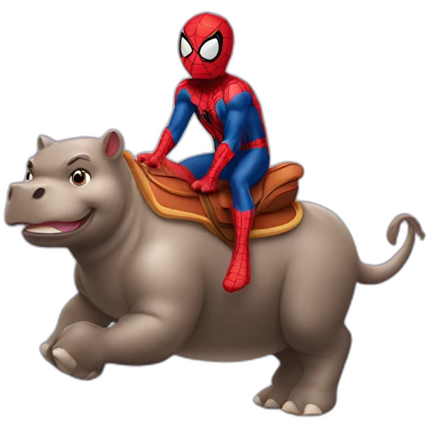 Spiderman riding a hippopotamus emoji