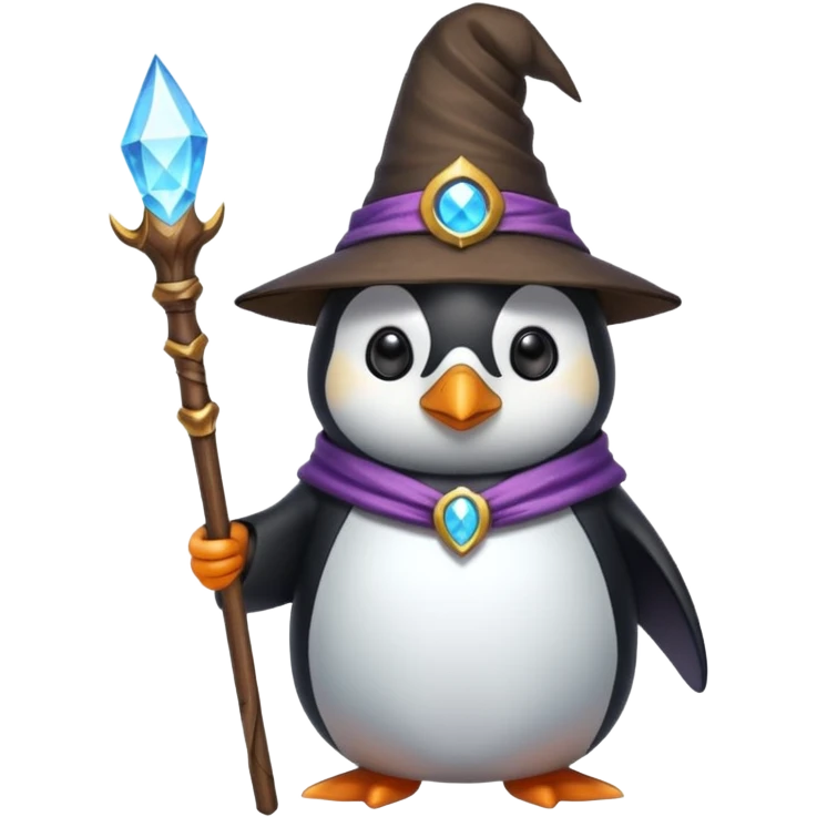 penguin wizard holding a staff wearing a pointed hat magical emoji