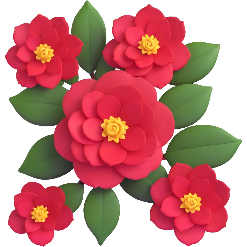 minimalist red camellia with just five layered petals emoji