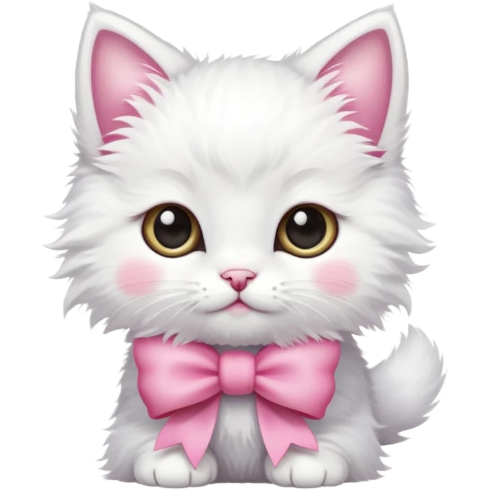 White fluffy kitten with a pink bow emoji