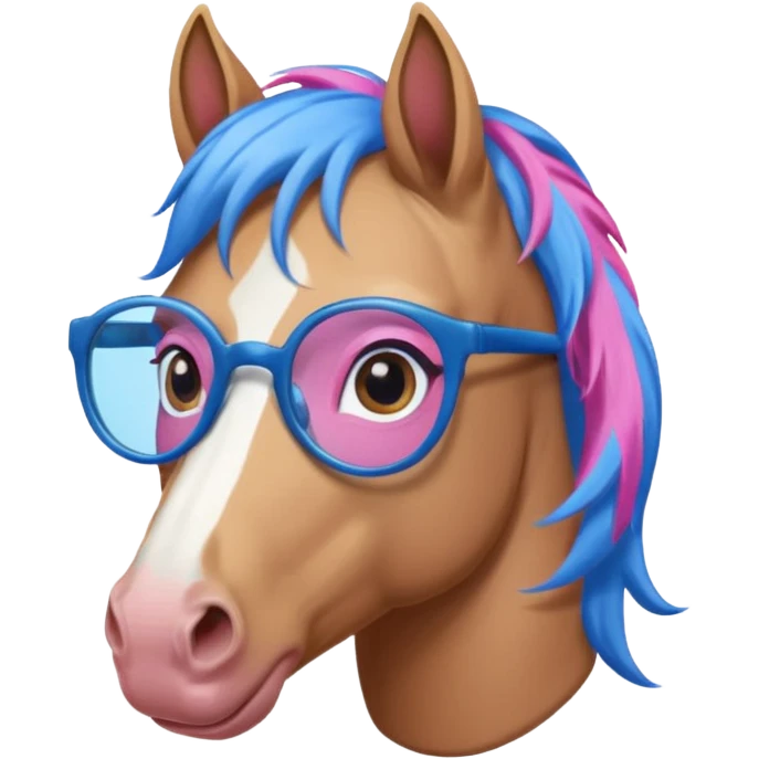  horse with glasses and blue pink hair emoji