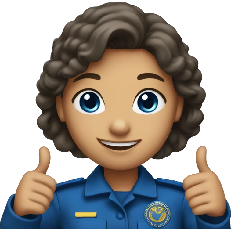 Girl with a blu uniform gives thumbs up  emoji