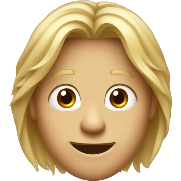 Long hair, sharp, big eyes, small nose, smiling mouth emoji