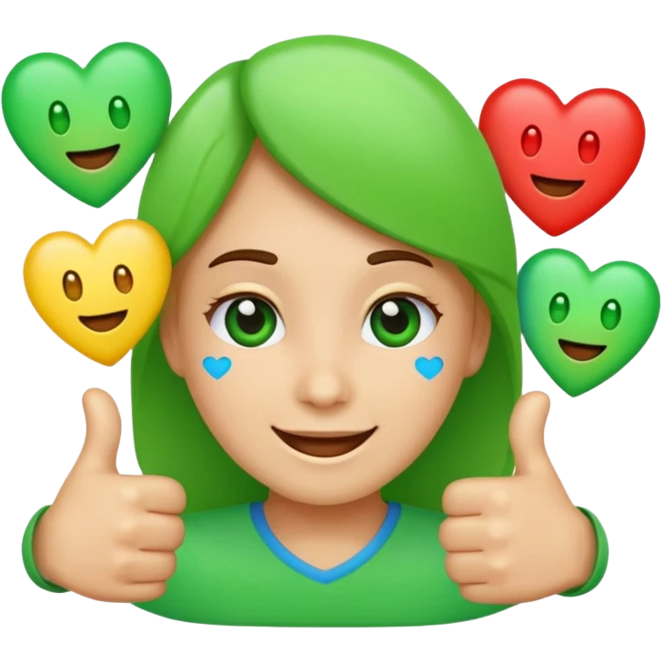 emojis for an alternative Microsoft teams. bright green with a techie vibe. Face expressions, thumbs up, and hearts. Hearts should me the only ones with multiple colours emoji