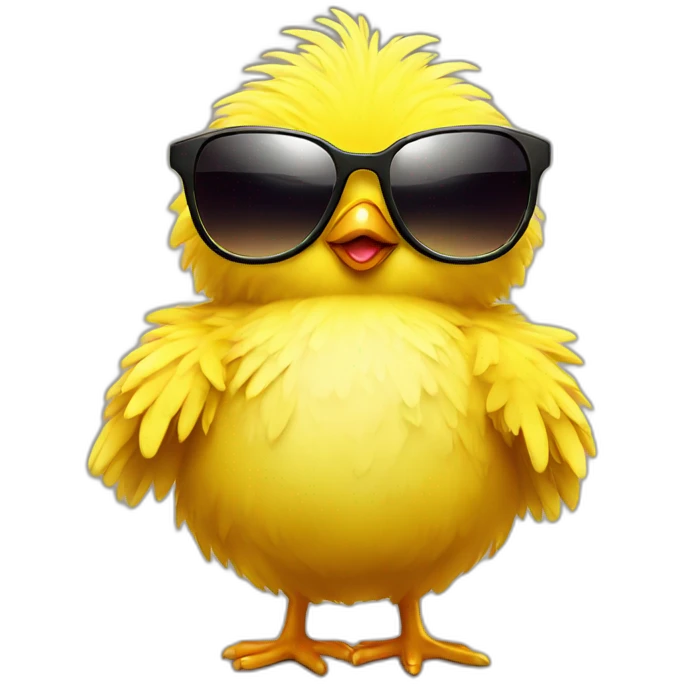 yellow fluffy chick making peace sign with sunglasses emoji