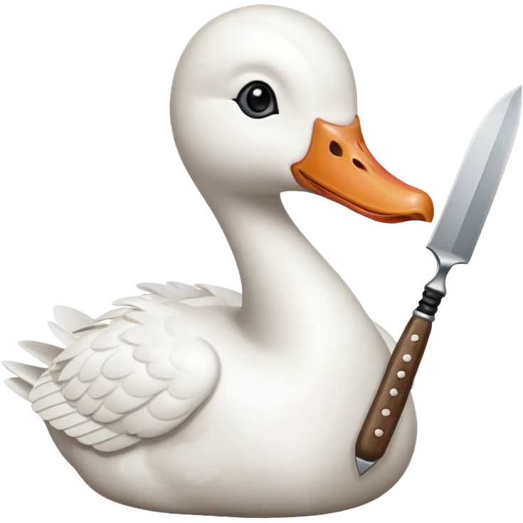 Duck holding knife in mouth but make it a white goose emoji
