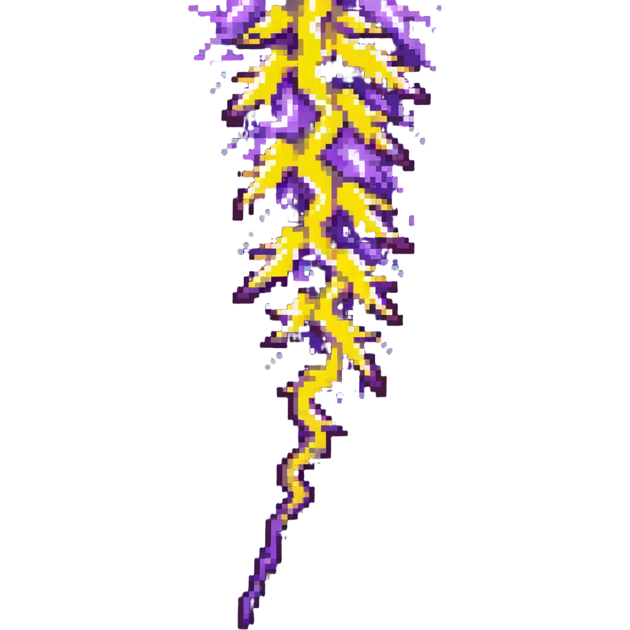 purple lightning striking downward, small sparkles emoji